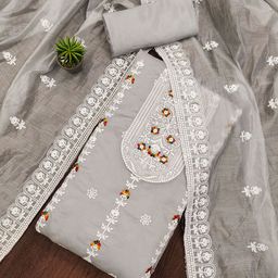 SHADOW & SAINING Floral Embroidered Chanderi Cotton Semi-Stitched Dress Material-picture-1