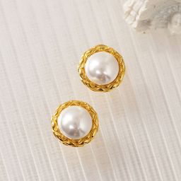 FIMBUL Gold-Plated Pearls Beaded Circular Shaped Studs image 3