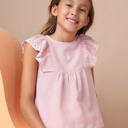 U.S. Polo Assn. Kids Girls Solid Embroidered Frill Top-image-42