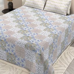 Aura Beige & Blue Ethnic Motifs 200 TC King Bedsheet with 2 Pillow Covers-4