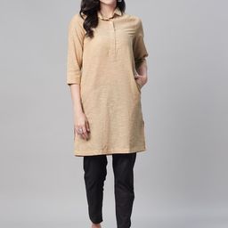 Biba Women Beige & Grey Striped Pure Cotton Kurta-13