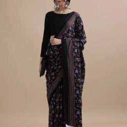 Jaipur Kurti Black Mulmul Cotton Regular Fit Print Saree-58