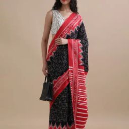 Jaipur Kurti Black Mulmul Cotton Regular Fit Print Saree-64