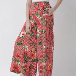 KASSUALLY Red Floral Print Regular Fit High Rise Trousers-picture-22