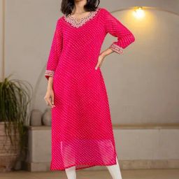 Yufta Hot Pink Printed Straight Kurta-image-15
