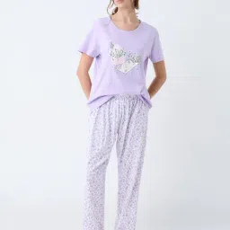 Wunderlove by Westside Lilac Printed Cotton Pyjama Set In A Bag-image-35