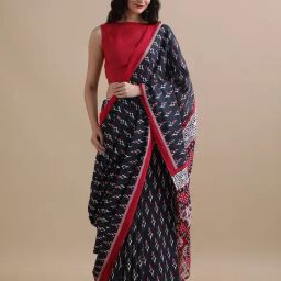 Jaipur Kurti Black Mulmul Cotton Regular Fit Print Saree-56
