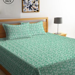 KLOTTHE Set of 2 Green & White Woven Design King Size Double Bed Cover With 4 Pillow Covers-22