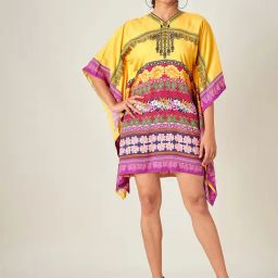 The Kaftan Company Yellow Modal Regular Fit Abstract Casual Dress-image-76