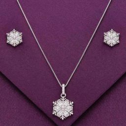 Kai Jewel Sterling Snowflake Zircon Pendant with Chain & Earrings Set for Women-image-69