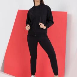 Sweet Dreams Black Plain Sports Sweatshirt Track Pants Set-image-24