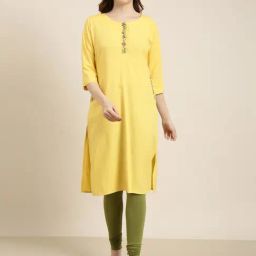 SHOWOFF Yellow Regular Fit Kurta-image-41