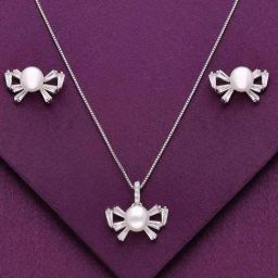 Kai Jewel Sterling Minimalistic Pearls Pendant with Chain & Earrings Set for Women-image-22