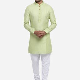 azania Men Green Woven Design Straight Kurta-image-41