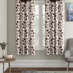 Cortina Brown & Beige Fancy Valance Floral Printed Window Curtains-16