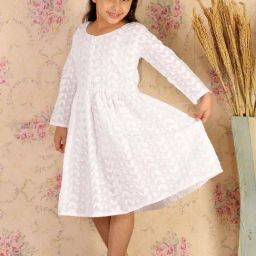 VASTRAMAY Girls White Cotton Embroidery Dresses-image-96