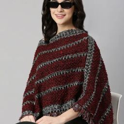SHOWOFF Maroon Self Design Poncho-66