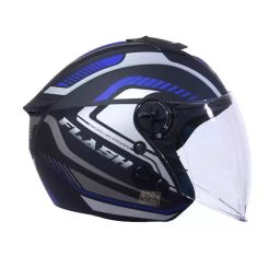 HIKER by VARROC Flash Pro Max HD4 Half Face Helmet for Men & Women 580 mm S Size Matt Black and Blue ISI Certified, Lightweight, Polycarbonate Glass for Clear Visibility (Pack of 10)-image-79