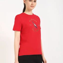 TOMMY HILFIGER Primary Red Solid Slim Fit Cotton T-Shirt-picture-41