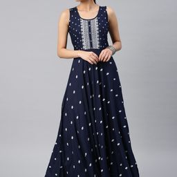 Vishudh Women Navy Blue Printed Anarkali Kurta-image-60
