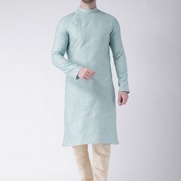 DEYANN Men Blue & Cream-Coloured Woven Design Straight Kurta-picture-21