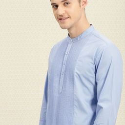 House of Pataudi Men Blue Solid Straight Kurta-image-29