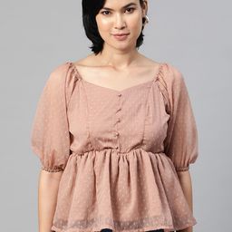 plusS Pink Self Design Georgette Cinched Waist Top-picture-44