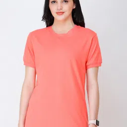 SCORPIUS Women Coral Pink Solid Round Neck T-shirt-image-41