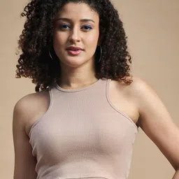 The Roadster Life style Co Beige Round Neck Sleeveless Cropped Tank Casual Top-image-87