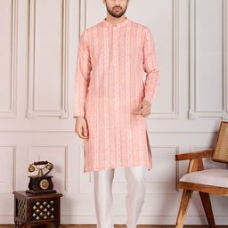 House of Pataudi Striped Jacquard Straight Kurta Set-picture-37