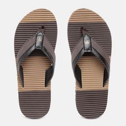 Woodland Men Coffee Brown & Beige Striped Thong Flip-Flops-54