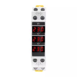 amiciSense Voltmeter 3-Phase 80-500 V Mini Voltage Tester With 3 Led Display, 35 mm Din Rail Mounted-19