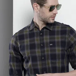 The Indian Garage Co Men Navy Blue Cotton Tartan Checked Casual Shirt-image-94