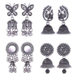 DIVASTRI Set Of 4 Silver-Plated Peacock Shaped Oxidised Jhumkas-7