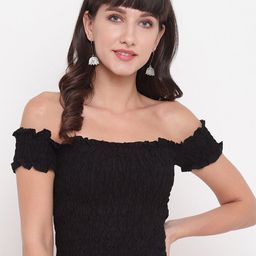 Aawari Women Black Off-Shoulder Bardot Crop Top-image-77