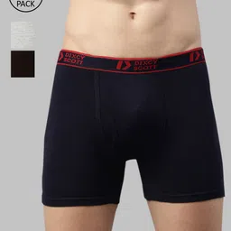 DIXCY SCOTT Men Navy Blue & Grey Melange Pack Of 3 Pure Cotton Trunks DSO-TITAN TRUNK-P3-image-99