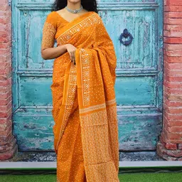 Craft Musium Floral Pure Cotton Bagru Saree-image-47
