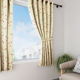 Cortina Off-White & Maroon Set of 2 Window Curtains-26