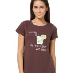 Soie Brown Cotton Printed Lounge T-Shirt-image-58