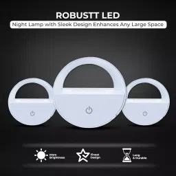 Robustt ABS Round Shape Energy Efficient LED Sensor Night Light, White (Pack of 5) image 3