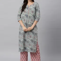 Idalia Women Sea Green & Pink Floral Printed Pure Cotton Kurta with Palazzos-53