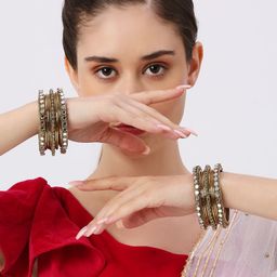 Anouk Set Of 14 Gold-Toned Mirror-Studded Bangles image 4