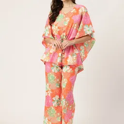 ETC Floral Printed Pure Cotton Kaftan Night Suit-image-45