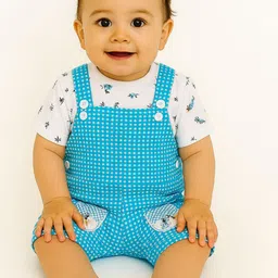 BAESD Infants Checked Pure Cotton Dungaree With T-Shirt-37