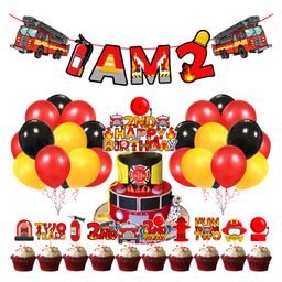 Zyozi Fireman 2nd Birthday Combo Firefighter Theme Selfie Props Red - Pack of 37-image-87