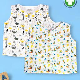 Kidbea Pack Of 2 Bamboo Sleeveless Night Time Party Theme Printed Jhablas - White-picture-21