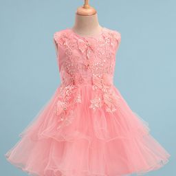 Mark & Mia Sleeveless Partywear Frock with Sequin Detailing - Peach-image-59