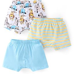 Babyhug 100% Cotton Knit Stripes & Lion Print Trunks Pack of 3 - Multicolour-image-92