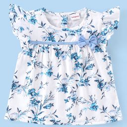 Babyhug Rayon Woven Frill Sleeves Floral Print Top - White-image-4