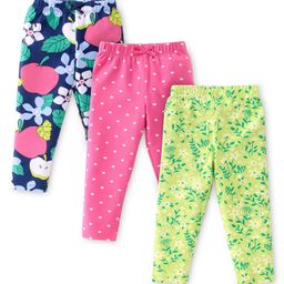 Babyhug Cotton Lycra Knit Stretchable Leggings Floral Print Pack of 3 - Multicolor-picture-18